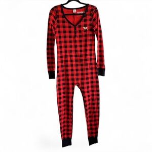 PINK Victoria's Secret Red and Black Plaid Onesie Size M